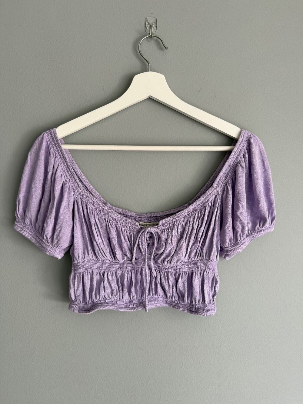Urban Outfitters Women Crop Top Sz XS Lavender Ruched Cottagecore Coquette Boho